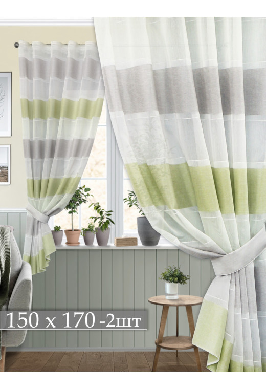 Тюль Konsu 13356v07 салатовый серый