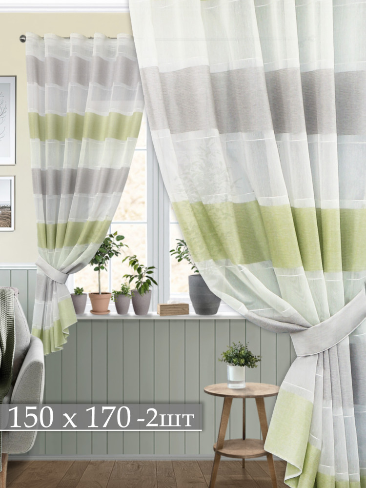 Тюль Konsu 13356v07 салатовый серый Тюль Konsu 13356v07 салатовый серый
