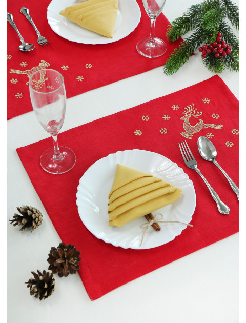 Комплект для сервировки стола Морозко золотая вышивка красный желтый салфетка 2 шт ланчмат 2 шт