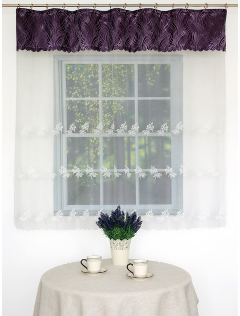 Тюль "Вера. Сетка-вышивка", сиреневый, молочный