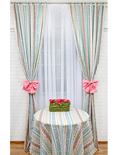 Комплект штор Усадьба Цветочная дорожка частая 2169-902-300071SK серый зеленый розовый