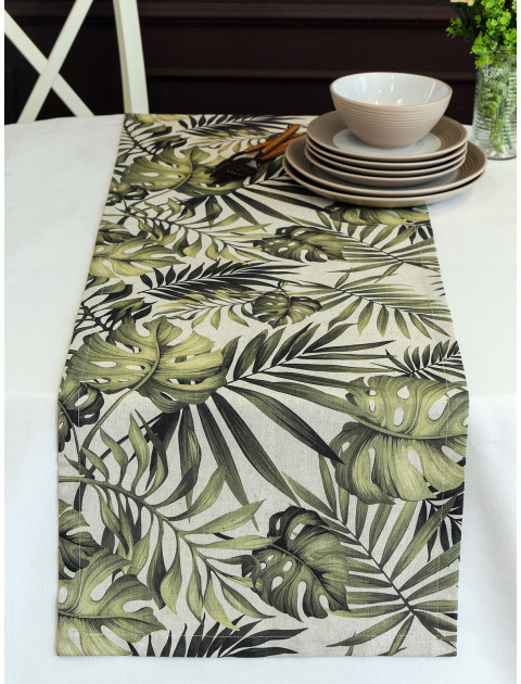 Дорожка декоративная Амазонка полулен темно-зеленый серо-бежевый Дорожка декоративная Амазонка полулен темно-зеленый серо-бежевый