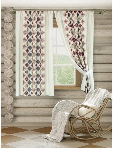 Комплект штор Аладин полулен бежевый кирпичный оранжевый серо-бежевый