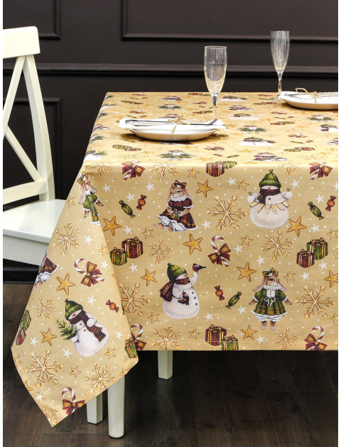Скатерть Зимнее ретро лен песочно-бежевый
