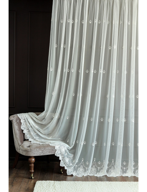 Тюль сетка-вышивка 424824vecru молочный