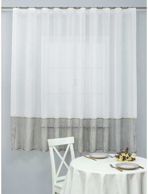 Тюль с фестонами Kora В022v42 на манжете с подхватом серо-зеленый