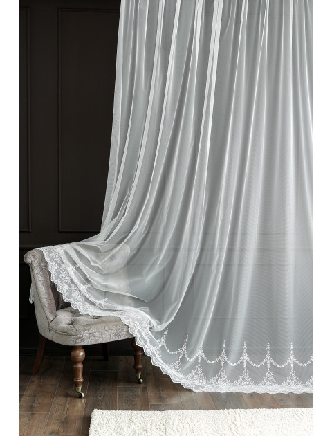 Тюль сетка-вышивка 25729v7093 молочный