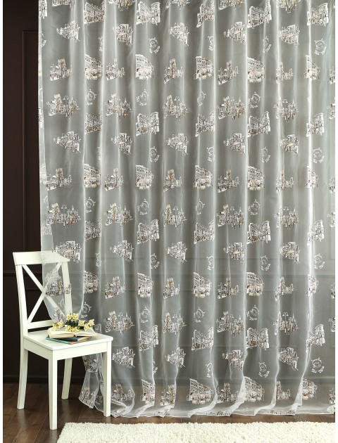 Тюль органза-деворе Cafe parisien 7604v7 коричневый персиковый