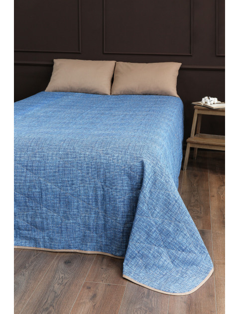 Плед-покрывало Усадьба Индиго закругленный край синий светло-коричневый