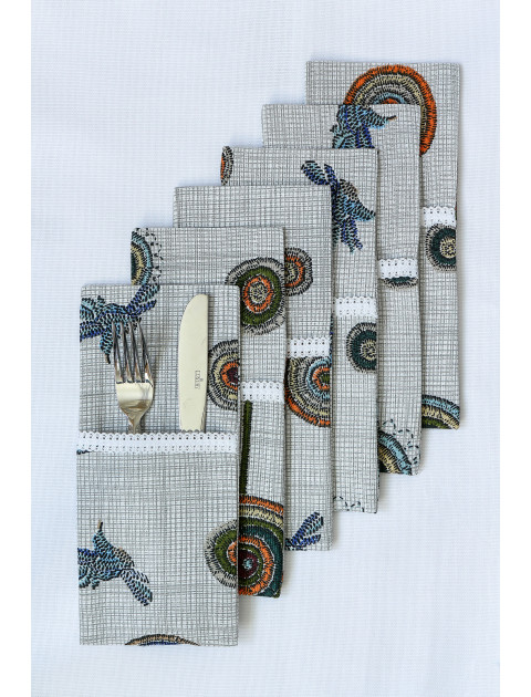 Набор кармашков для столовых приборов Усадьба. Кошки, серый,синий Набор кармашков для столовых приборов Усадьба. Кошки, серый,синий