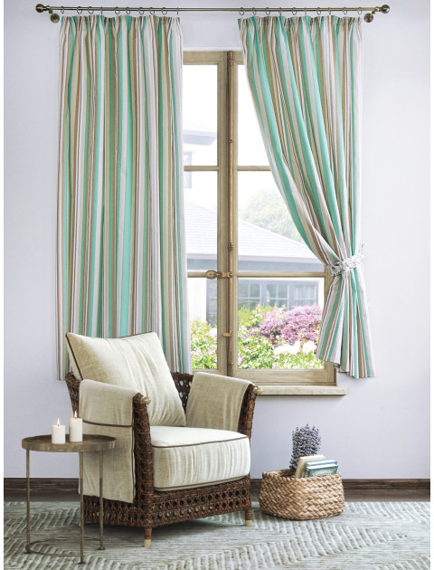 Комплект штор Усадьба Мелодия прованса молочный зеленые полосы