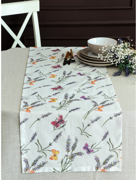 Дорожка декоративная Бабочки полулен сиреневый оранжевый белый Дорожка декоративная Бабочки полулен сиреневый оранжевый белый