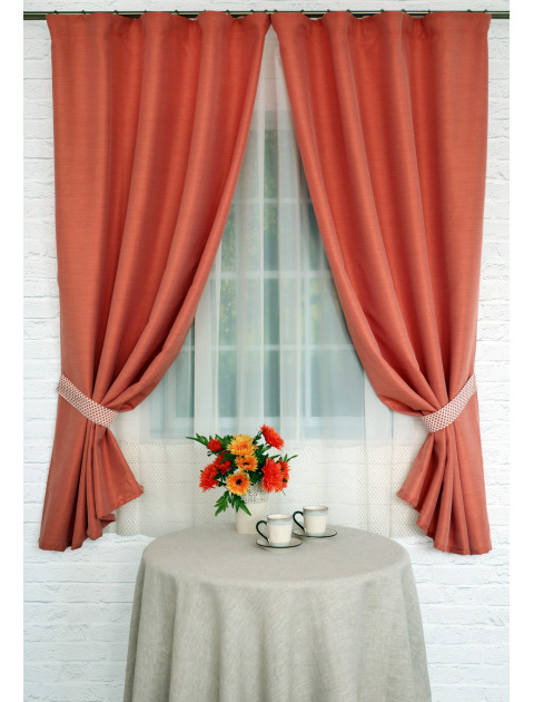 Комплект штор с тюлем "Севилья" 3440 zel персиковый, молочный