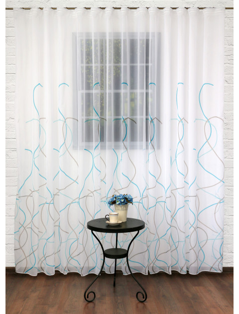 Тюль вуаль "Sottile" 4411v02 белый, бирюзовый