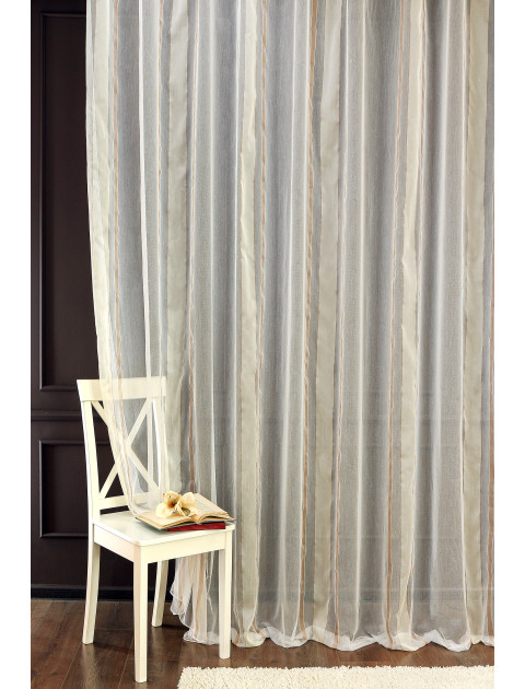 Тюль с вертикальной полосой Adeco молочный светло-бежевый