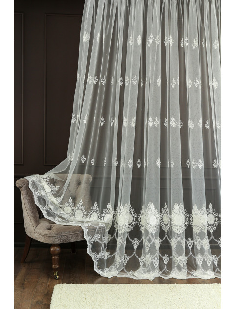 Тюль сетка-вышивка 25425v2346 молочный