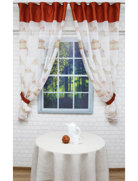 Тюль "Вера-2. Достопримечательности мира" белый, терракотовый