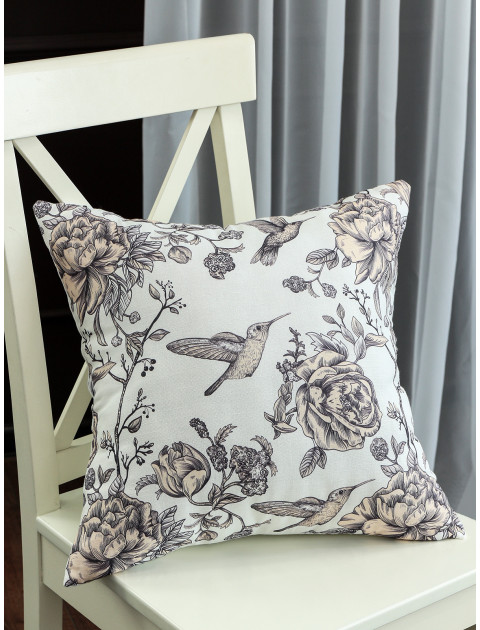 Наволочка декоративная Райский сад полулен серо-фиолетовый белый