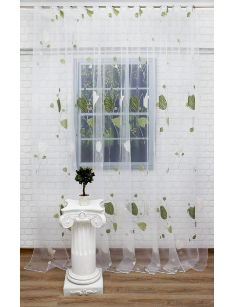 Тюль "Тюльпаны" белый, зеленый