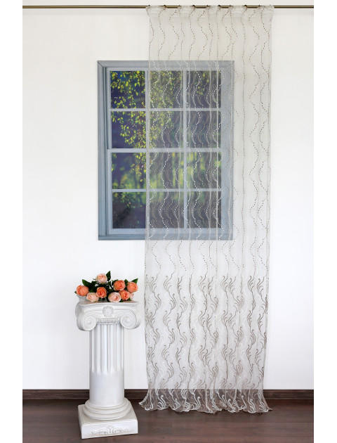 Тюль сетка с вышивкой, молочно-бежевый