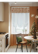 Тюль экран Новогодние кексы габардин бежево-коричневый красный зеленый Тюль экран Новогодние кексы габардин бежево-коричневый красный зеленый