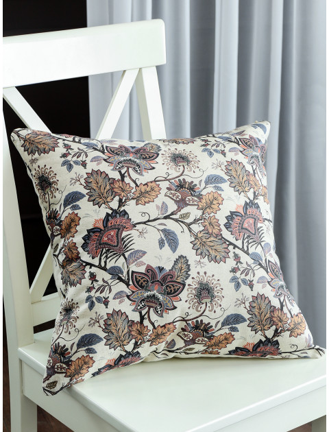 Наволочка декоративная Жасмин полулен коричневый серо-синий серо-бежевый