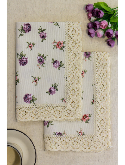Набор салфеток с кружевом, молочный, сиреневый