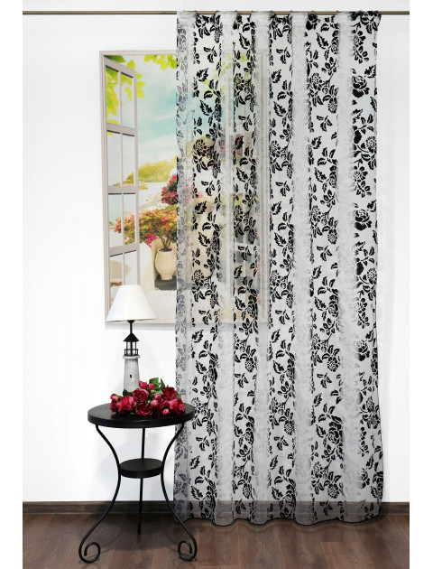 Тюль Devore Premium Вензеля Rose белый, чёрный