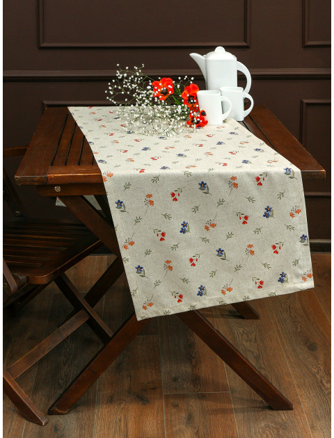 Дорожка декоративная Sweet flowers полулен бежевый Дорожка декоративная Sweet flowers полулен бежевый