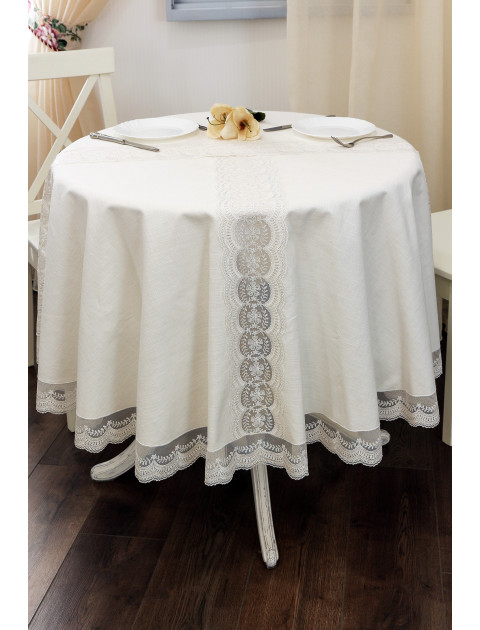 Скатерть Кружевница, хлопок, с кружевом молочный