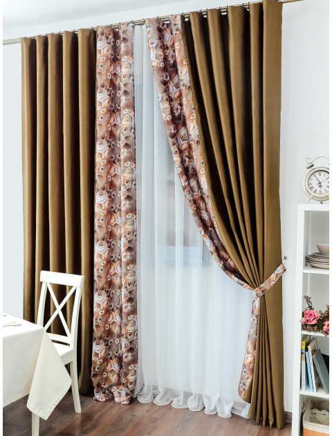 Комплект штор Magia Satenv5609 Dimout1846 темный зелено-оливковый