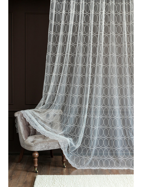 Тюль сетка-вышивка 14132v3370 белый розовый