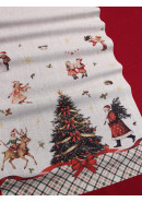 Дорожка декоративная Елка с бантами лен серо-бежевый Дорожка декоративная Елка с бантами лен серо-бежевый